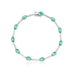 Pulseira de Ouro Branco com Diamantes e Esmeraldas