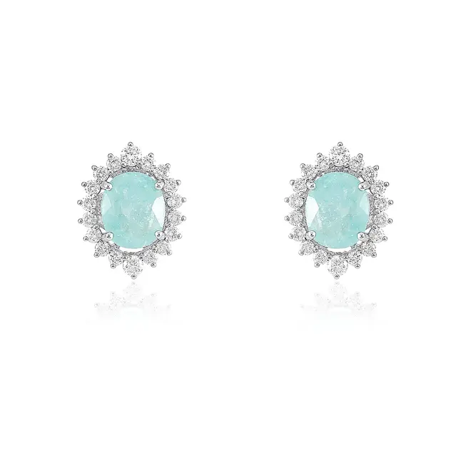 Par de Brincos de Ouro Branco com Diamantes e Turmalinas Paraíba totalizando 2,41 Cts.