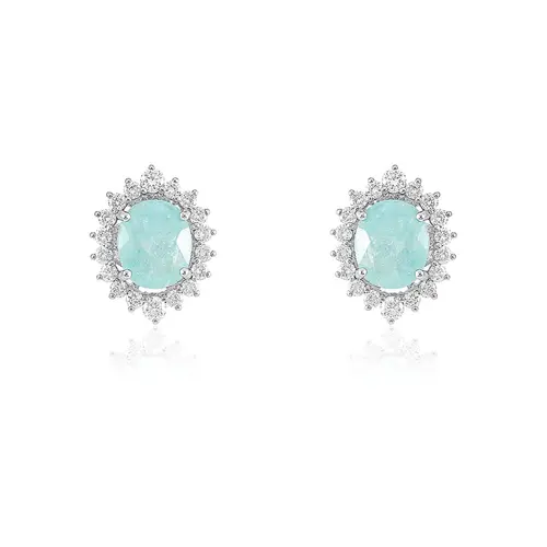 Par de Brincos de Ouro Branco com Diamantes e Turmalinas Paraíba totalizando 2,41 Cts.