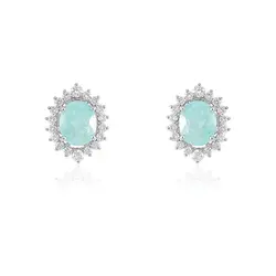 Par de Brincos de Ouro Branco com Diamantes e Turmalinas Paraíba totalizando 2,41 Cts.
