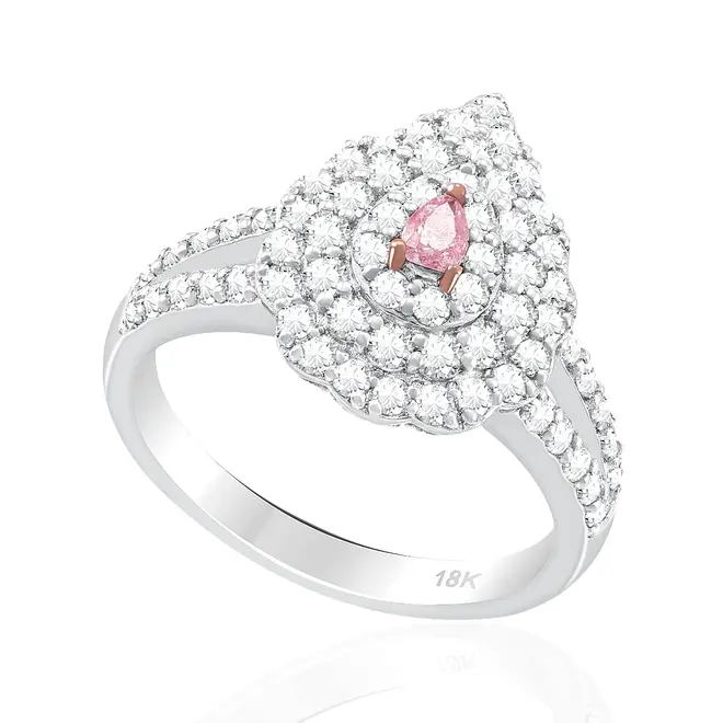 Anel de Ouro Branco com Diamantes Brancos e Rosa - Com certificado AGL - AC024