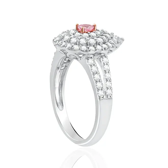 Anel de Ouro Branco com Diamantes Brancos e Rosa - Com certificado AGL - AC024