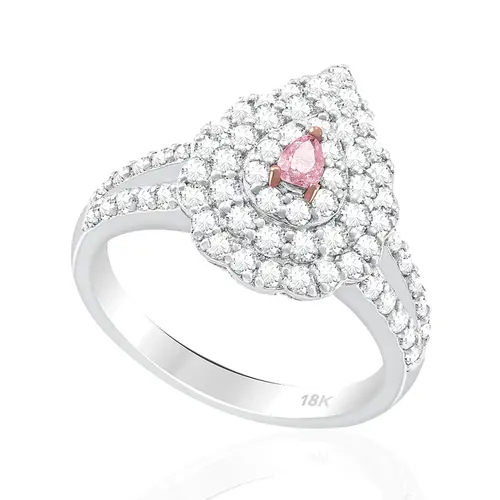 Anel de Ouro Branco com Diamantes Brancos e Rosa - Com certificado AGL - AC024