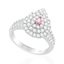Anel de Ouro Branco com Diamantes Brancos e Rosa - Com certificado AGL - AC024