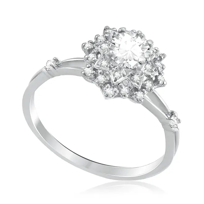 Anel Chuveiro de Ouro Branco com Diamantes totalizando 75 pts.