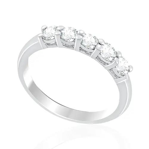 Meia Aliança de Ouro Branco com Diamantes totalizando 70 pts.