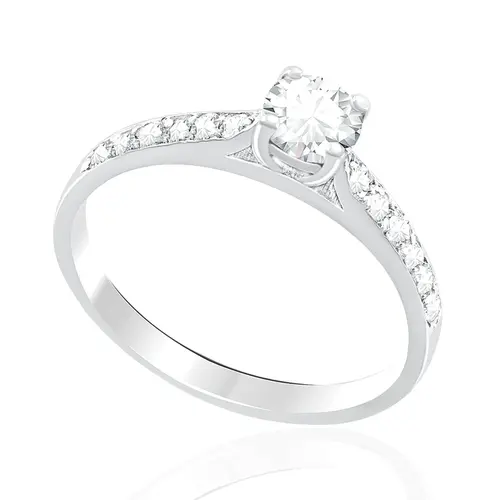 Anel Solitário de Ouro Branco Com Diamantes