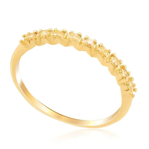 Meia Aliança de Ouro com 9 Diamantes Amarelos