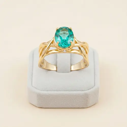 Anel de Prata com Acabamento em Ouro Amarelo, Diamantes e Cristal Turmalina Paraíba