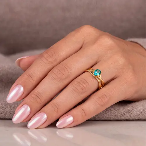 Anel de Prata com Acabamento em Ouro Amarelo, Diamantes e Cristal Turmalina Paraíba