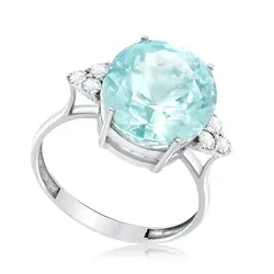 Anel de Ouro Branco com Diamantes e Água Marinha de 16,60 Cts.