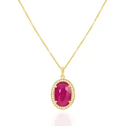 Pingente de Ouro amarelo com Corrente Veneziana, Diamantes e Rubi Oval