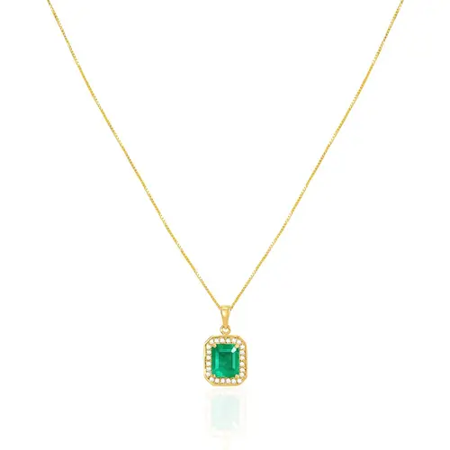 Pingente de Ouro amarelo com Corrente Veneziana, Diamantes e Esmeralda Colombiana