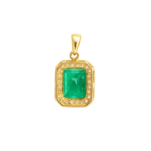 Pingente de Ouro amarelo com Corrente Veneziana, Diamantes e Esmeralda Colombiana