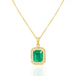 Pingente de Ouro amarelo com Corrente Veneziana, Diamantes e Esmeralda Colombiana