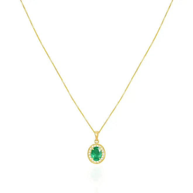 Pingente de Ouro amarelo com Corrente Veneziana, Diamantes e Esmeralda Colombiana 120687