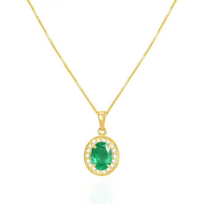 Pingente de Ouro amarelo com Corrente Veneziana, Diamantes e Esmeralda Colombiana 120687