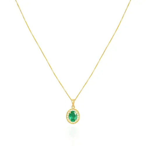 Pingente de Ouro amarelo com Corrente Veneziana, Diamantes e Esmeralda Colombiana 120687