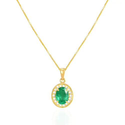 Pingente de Ouro amarelo com Corrente Veneziana, Diamantes e Esmeralda Colombiana 120687