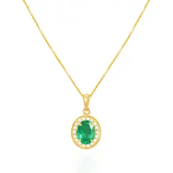 Pingente de Ouro amarelo com Corrente Veneziana, Diamantes e Esmeralda Colombiana 120687