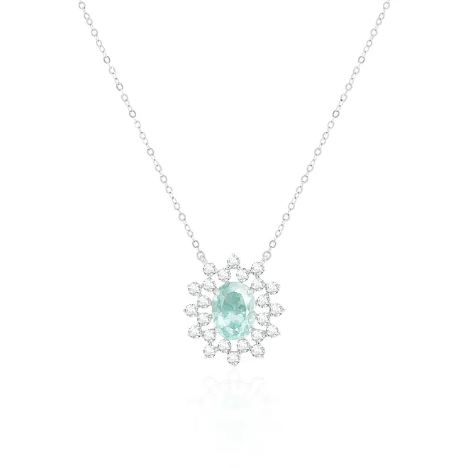 Colar de Ouro Branco com e Diamantes e Turmalina Paraíba de 75 pts.