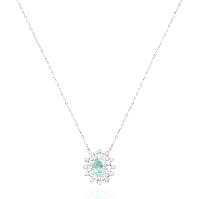 Colar de Ouro Branco com e Diamantes e Turmalina Paraíba de 75 pts.