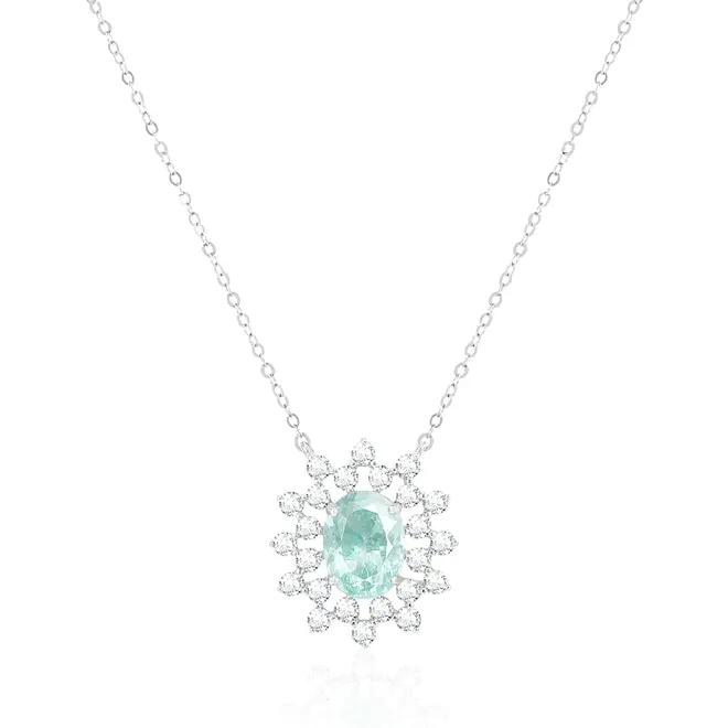 Colar de Ouro Branco com e Diamantes e Turmalina Paraíba de 75 pts.