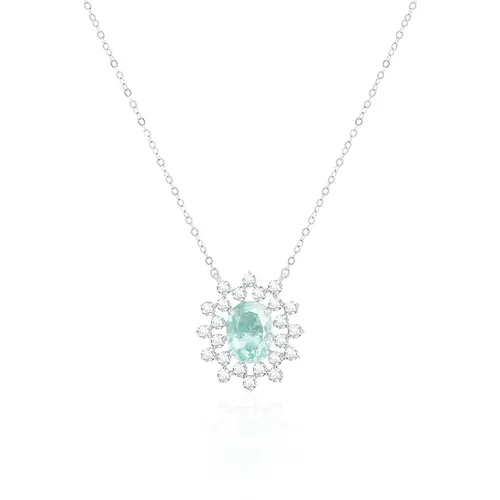 Colar de Ouro Branco com e Diamantes e Turmalina Paraíba de 75 pts.