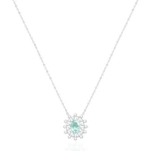 Colar de Ouro Branco com e Diamantes e Turmalina Paraíba de 75 pts.