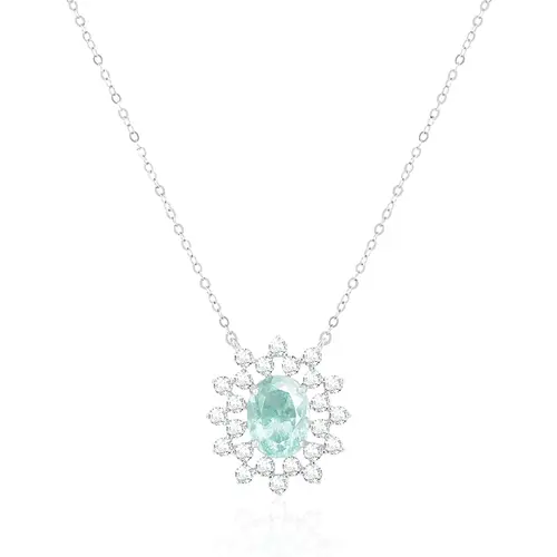 Colar de Ouro Branco com e Diamantes e Turmalina Paraíba de 75 pts.
