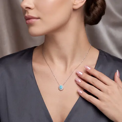 Colar de Ouro Branco com e Diamantes e Turmalina Paraíba de 75 pts.