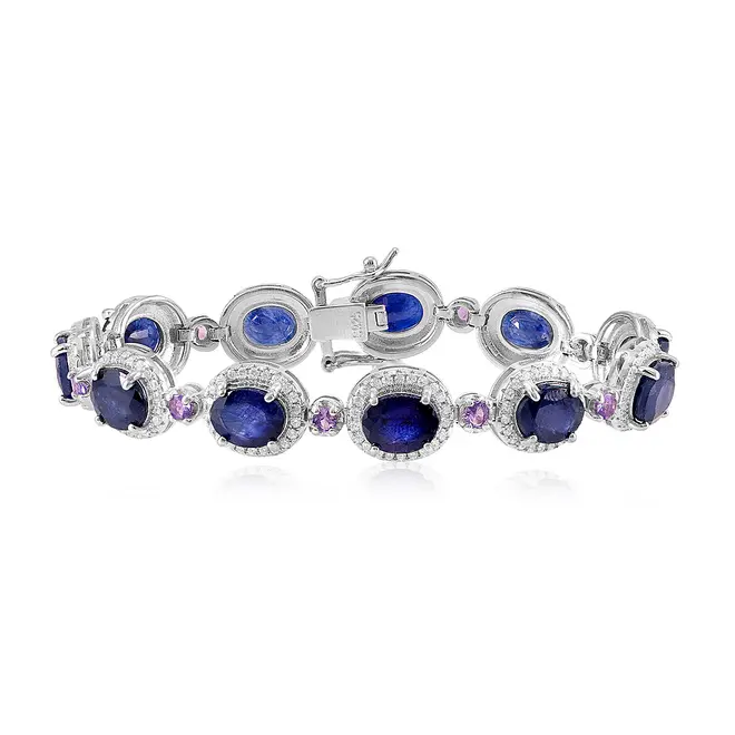 Pulseira de Prata com Cristais, Safiras e Tanzanitas