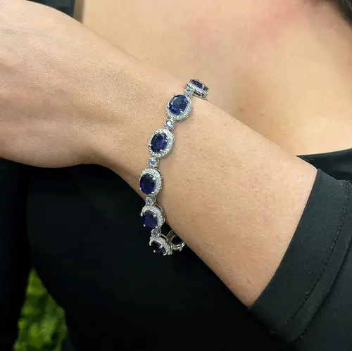 Pulseira de Prata com Cristais, Safiras e Tanzanitas