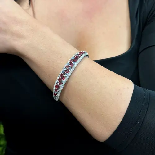 Bracelete de Prata com Cristais, Rubis e Tanzanitas