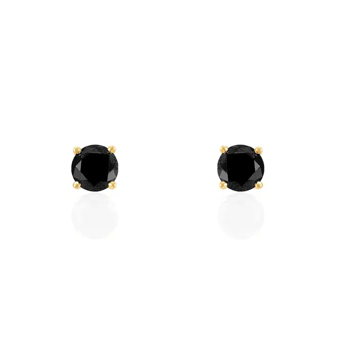 Par de Brincos Solitário de Ouro Amarelo com Diamantes Negros totalizando 3,0 Cts.