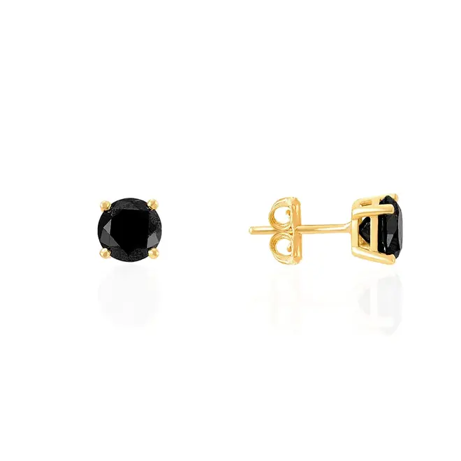 Par de Brincos Solitário de Ouro Amarelo com Diamantes Negros totalizando 3,0 Cts.