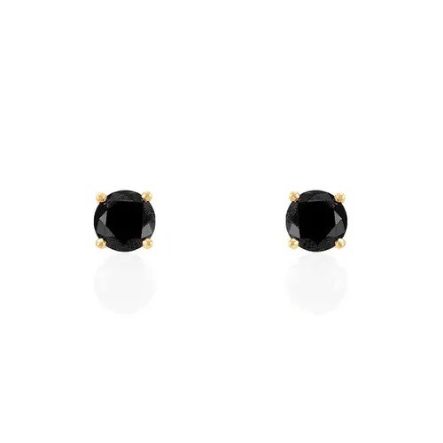Par de Brincos Solitário de Ouro Amarelo com Diamantes Negros totalizando 3,0 Cts.