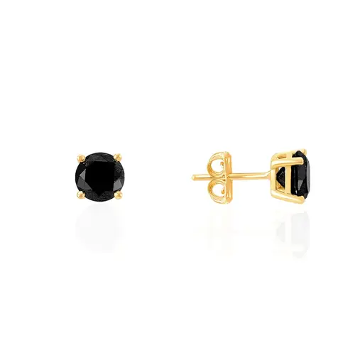 Par de Brincos Solitário de Ouro Amarelo com Diamantes Negros totalizando 3,0 Cts.