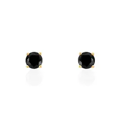 Par de Brincos Solitário de Ouro Amarelo com Diamantes Negros totalizando 3,0 Cts.