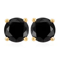 Par de Brincos Solitário de Ouro Amarelo com Diamantes Negros totalizando 3,0 Cts.