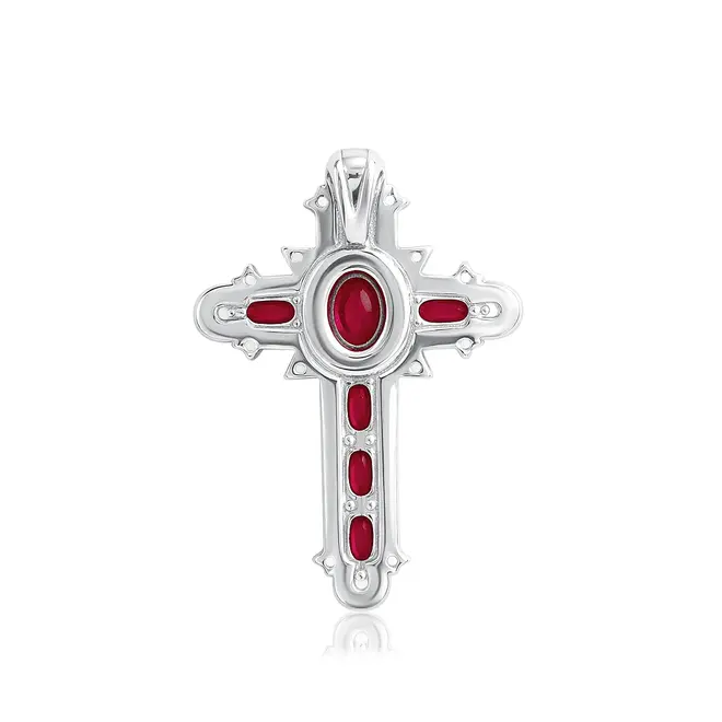 Pingente Cruz de Prata com Cristais e Rubis Ovais