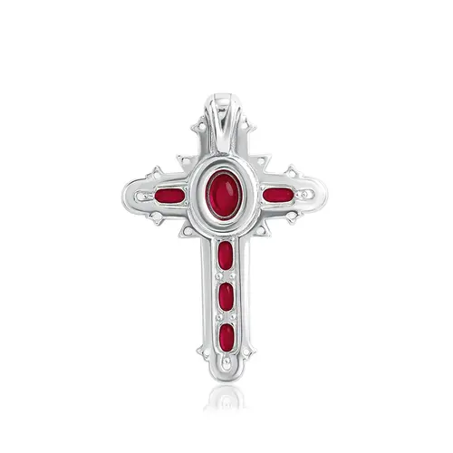 Pingente Cruz de Prata com Cristais e Rubis Ovais