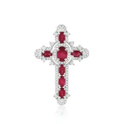 Pingente Cruz de Prata com Cristais e Rubis Ovais