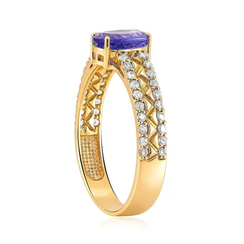 Anel De Ouro Amarelo com 40 Diamantes e Tanzanita de 1,10 Cts.