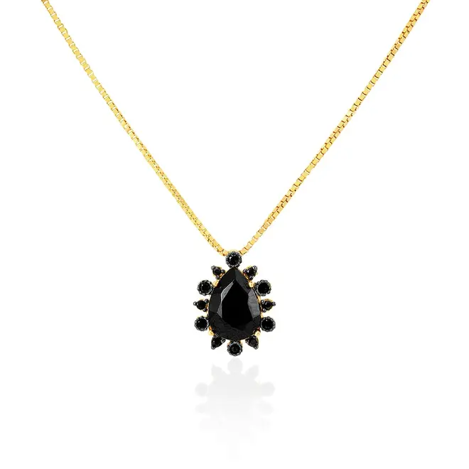Pingente de Ouro Amarelo com Safiras e Onix Central