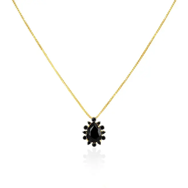 Pingente de Ouro Amarelo com Safiras e Onix Central