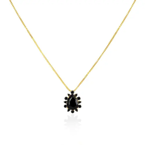 Pingente de Ouro Amarelo com Safiras e Onix Central