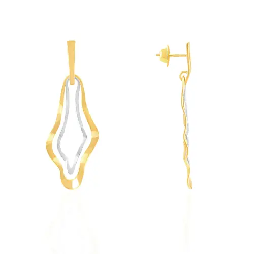 Par de Brincos Trabalhados de Ouro 2 Cores