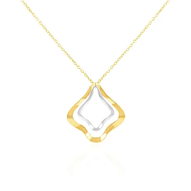 Pingente Trabalhado de Ouro 2 Cores, com Corrente