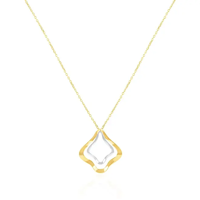 Pingente Trabalhado de Ouro 2 Cores, com Corrente